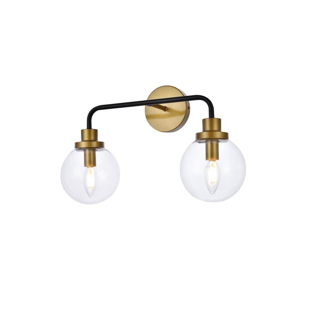 Elegant Hanson Brass 2-Light Bath Sconce with Clear Round Shade