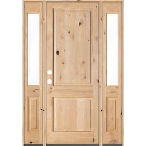 64 in. x 96 in. Rustic Knotty Alder Unfinished Right-Hand Inswing Prehung Front Door with Double Half Sidelite