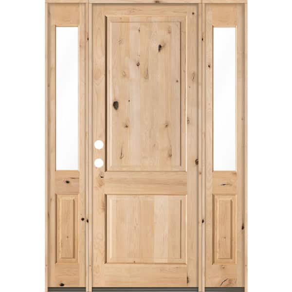 Krosswood Doors 64 in. x 96 in. Rustic Knotty Alder Unfinished Right-Hand Inswing Prehung Front Door with Double Half Sidelite