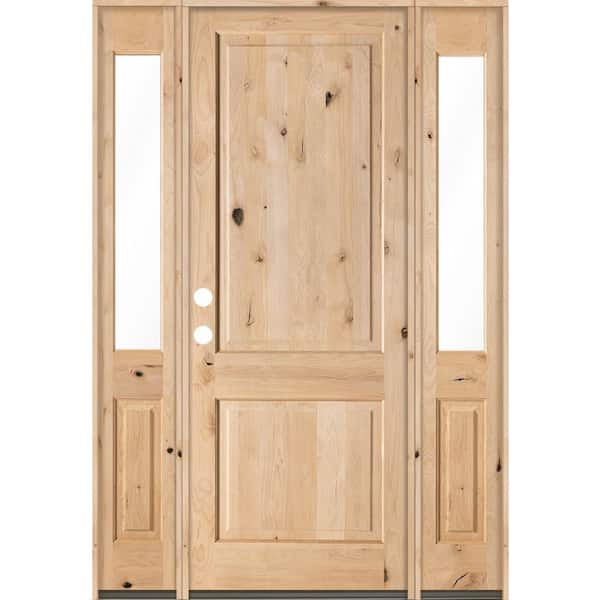 Krosswood Doors 70 in. x 96 in. Rustic Alder Square Top Clear Low-E Glass Unfinished Wood Right-Hand Prehung Front Door/Half Sidelites