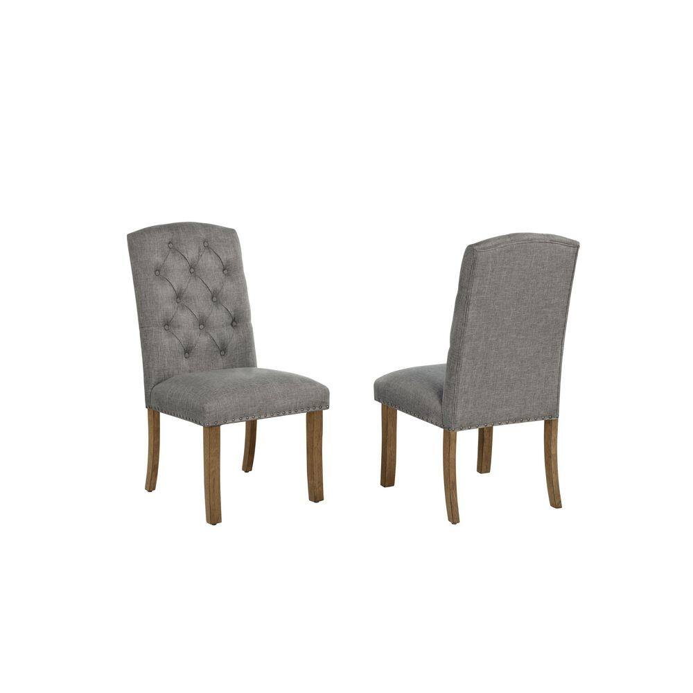 Salama Grey Linen Fabric With Brown Oak Veneer Finish Legs Side Chairs Set of 2 price history on PriceWatchPro