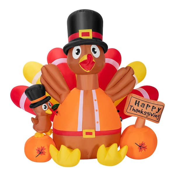 VIVOHOME Outdoor 5 ft. Height Thanksgiving Inflatable LED Lighted Turkey with Hat Pumpkins and Chick