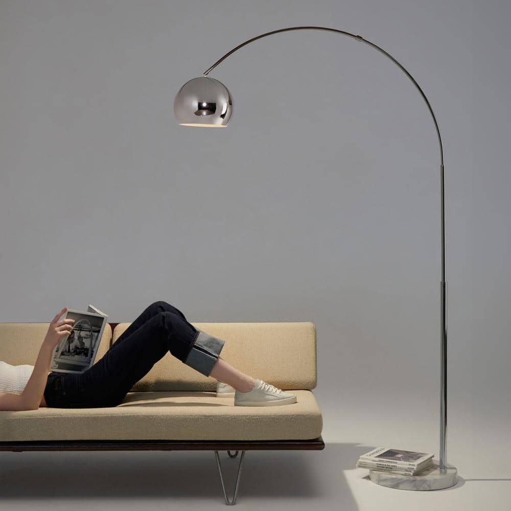 Adjustable Chrome Arc Floor Lamp with Marble Base