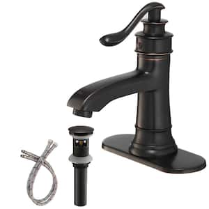 Single Hole Single Handle Low-Arc Bathroom Faucet With Pop-up Drain Assembly in Oil Rubbed Bronze
