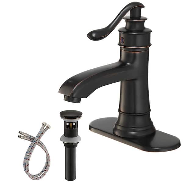 BWE Single Hole Single Handle Low-Arc Bathroom Faucet With Pop-up Drain Assembly in Oil Rubbed Bronze