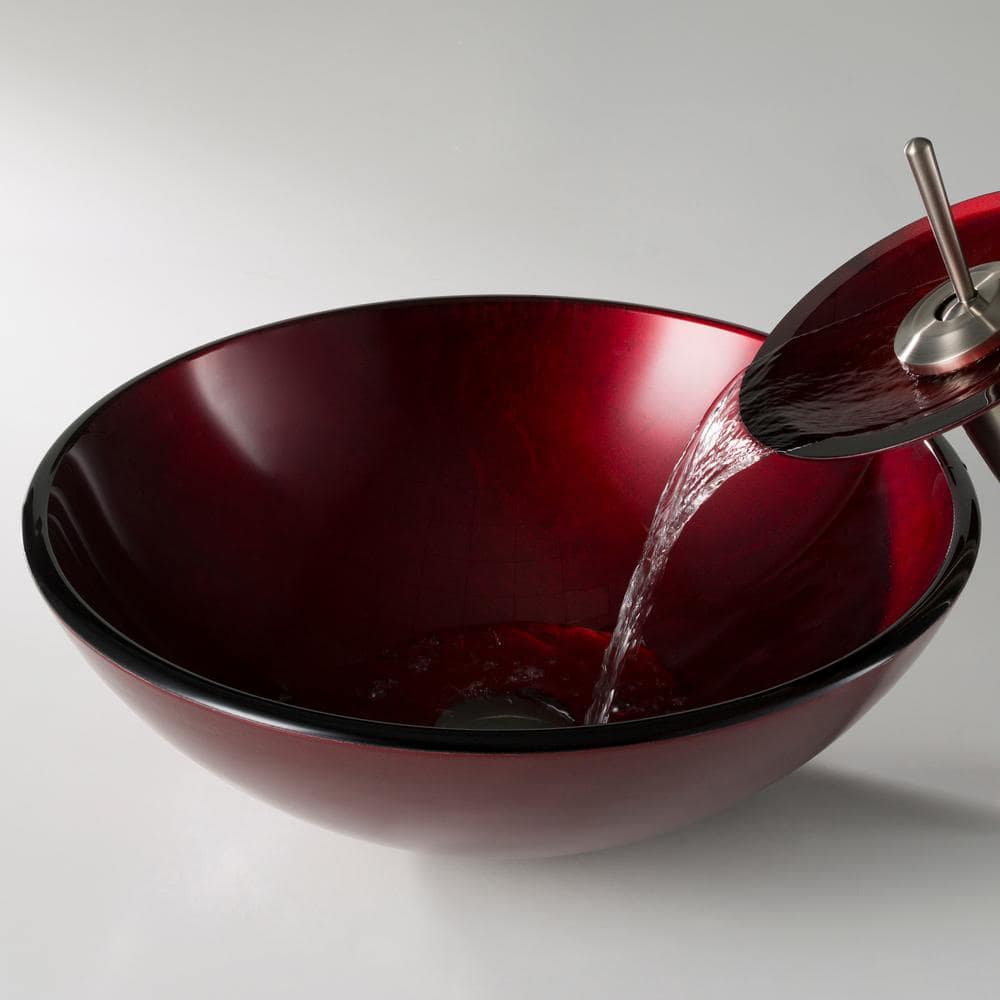 Red Tempered Glass Circular Vessel Bathroom Sink