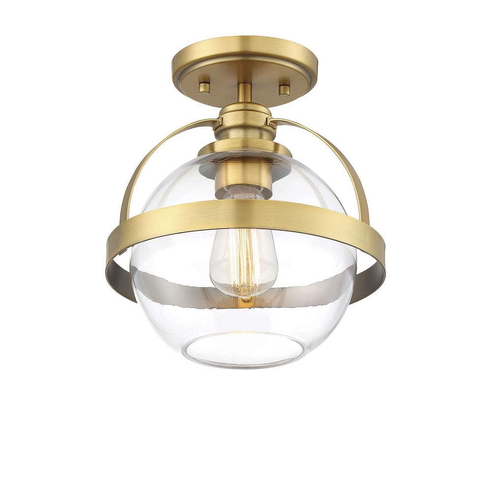Warm Brass Globe Ceiling Light with Clear Glass Orb