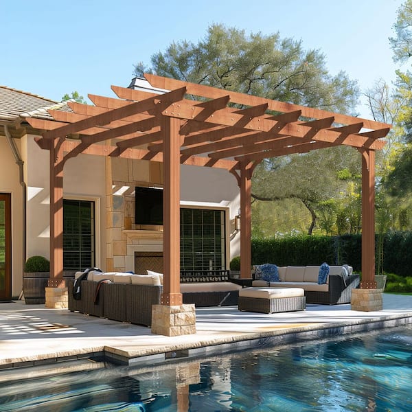 12 ft. W x 10 ft. D Wood Outdoor Patio Pergola Shade Structure, Cedar Gazebo Grape Trellis