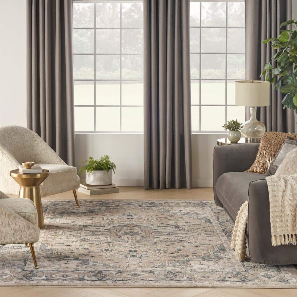 Handmade Round Beige/Grey Synthetic Stain-Resistant Area Rug