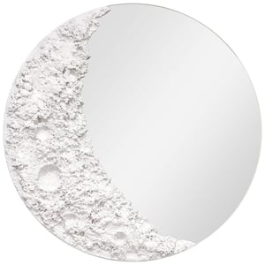 Lunar Serenity 20 in. Round Wall Mirror with a 3D Textured Crescent Moon Embellishment