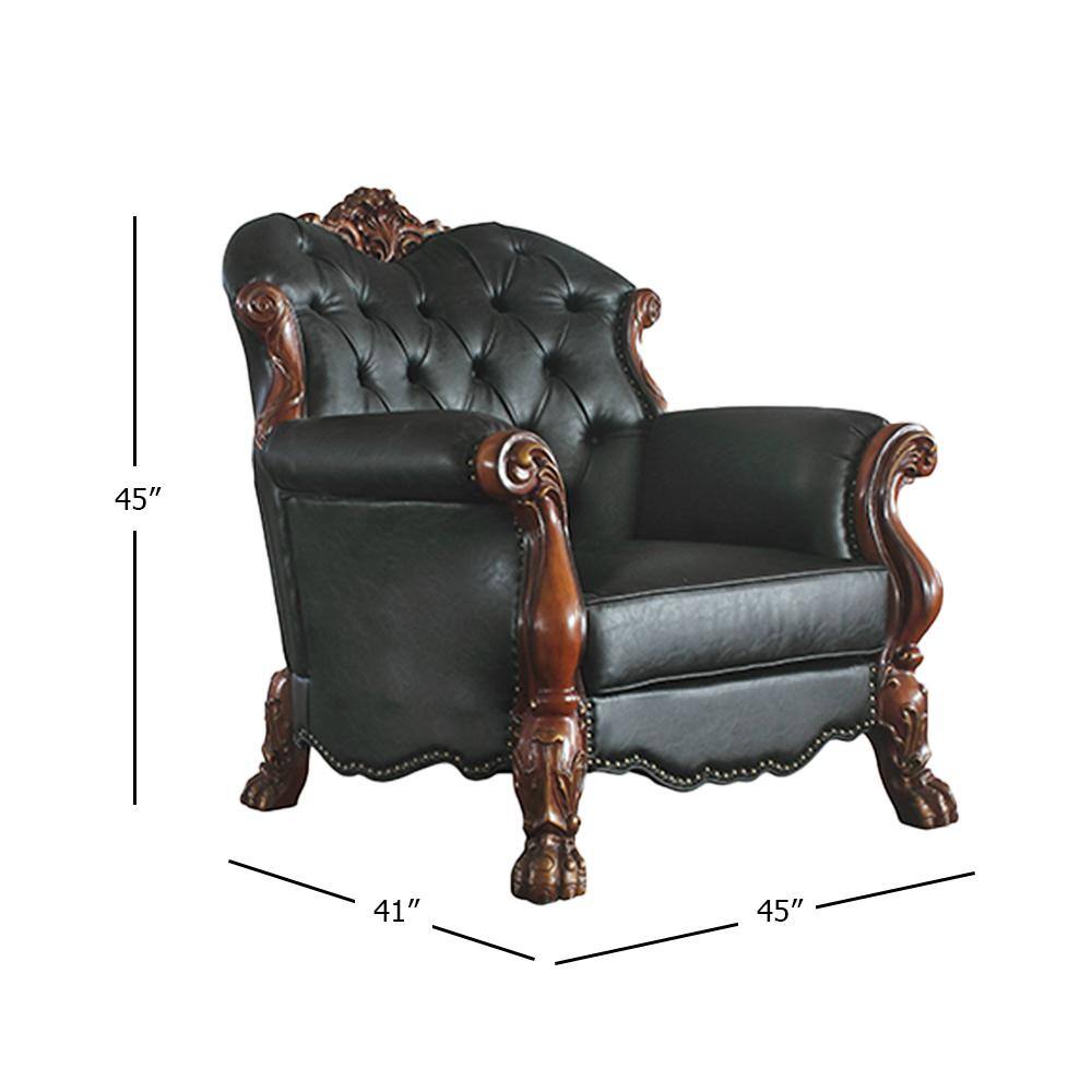 Dresden Cherry Oak Faux Leather Accent Chair with Nail-head Trim