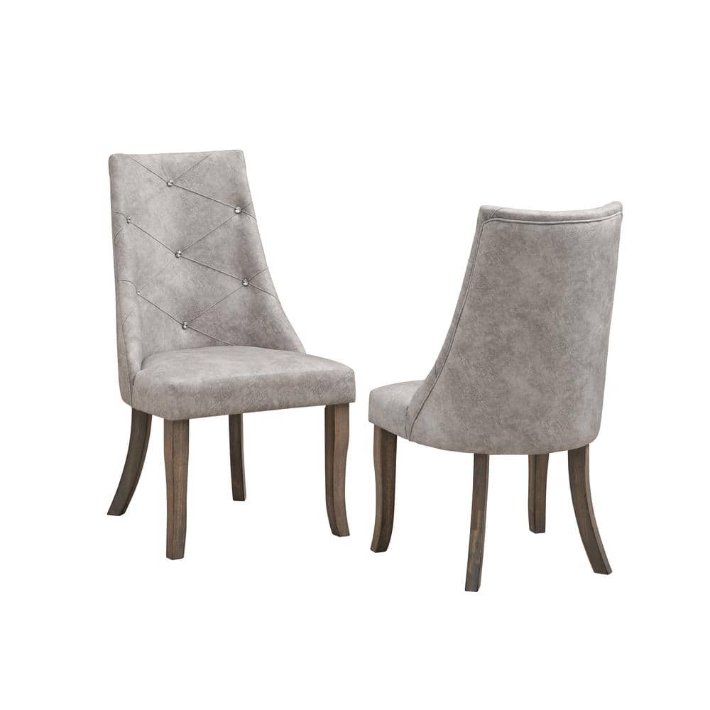 SignatureHome Elmer Silver/Brown Finish Solid Wood Tufted Upholstered Dining Chairs Set of 2. Dimension (24Lx22Wx40H) price history on PriceWatchPro