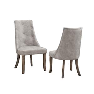 SignatureHome Elmer Silver/Brown Finish Solid Wood Tufted Upholstered Dining Chairs Set of 2. Dimension (24Lx22Wx40H)