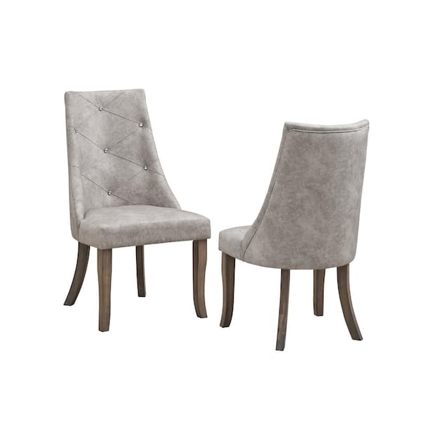 Signature Home SignatureHome Elmer Silver/Brown Finish Solid Wood Tufted Upholstered Dining Chairs Set of 2. Dimension (24Lx22Wx40H)