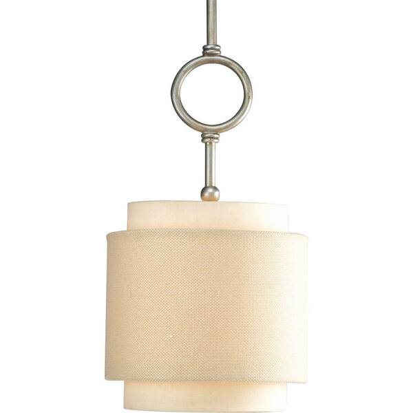Progress Lighting Ashbury Collection 1-Light Brushed Nickel Mini Pendant with Toasted Linen Shade
