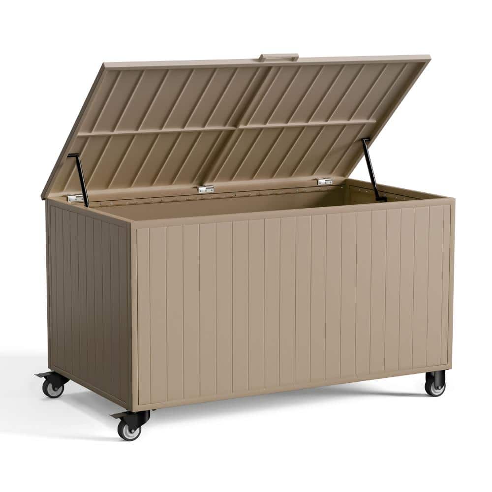 150 Gal. Aluminum & Polylumber Outdoor Storage Deck Box with Wheels in Brown