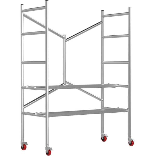 Rolling Scaffolding Work Platform with Wheels 71.0 Height 500LBS Capacity Silver for Building Construction