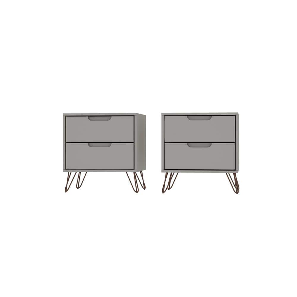 Rockefeller Mid-Century Off White Nightstand Pair with Metal Legs