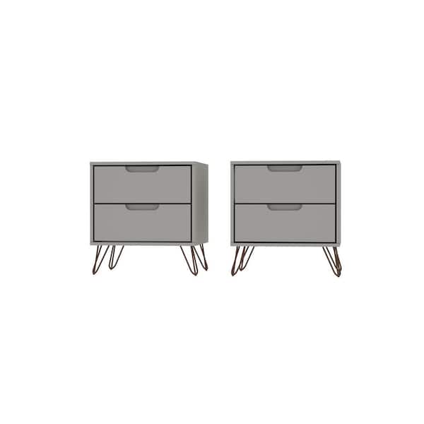 Manhattan Comfort Rockefeller 2-Drawer Off White & Nature Nightstand (Set of 2)