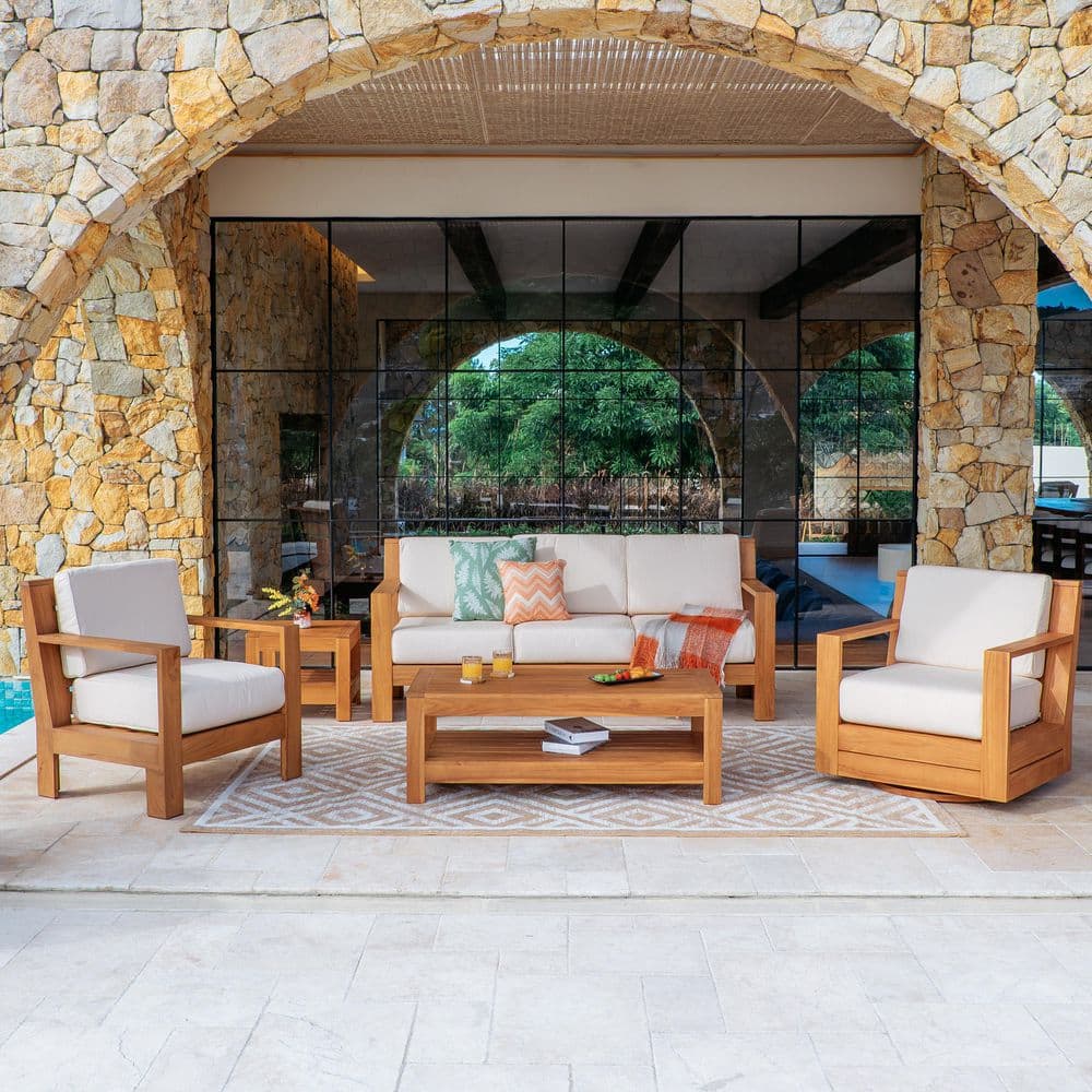 Largo 5-Piece Premium Indonesia Teak Patio Outdoor Conversation Set with Vellum Sunbrella Cushion