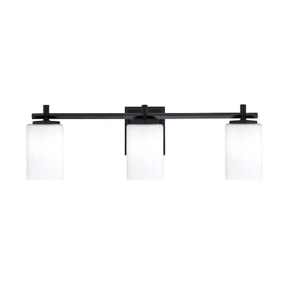 Unbranded Bridgewater 25 in. 3 Light Vanity Light Matte Black with 4 in. White Muslin Glass Shades, No Bulbs Included