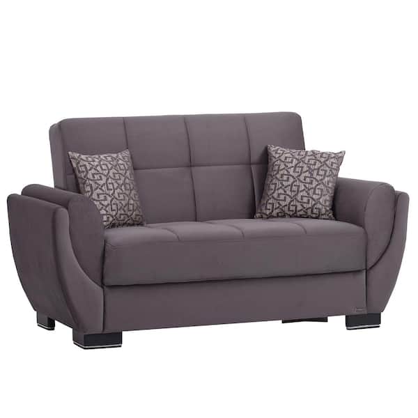 Ottomanson Basics Air Collection Convertible 63 in. Grey Microfiber 2-Seater Loveseat with Storage