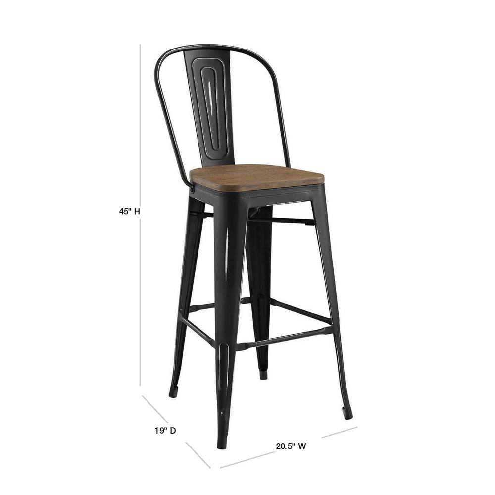 Industrial Modern 20.5" Black Steel and Bamboo Bar Stool