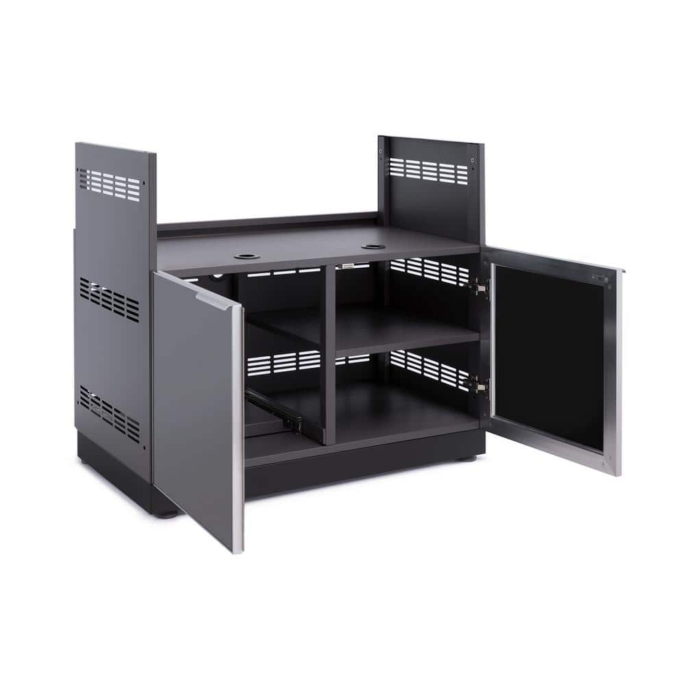 Gray Stainless Steel 40" Gas Grill Cabinet with Driftwood Finish