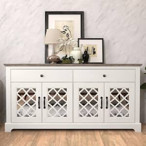 Millicent Ivory with Knotty Grey Wood 58.7 in. Wide Sideboard TV with Drawer with Adjustable Shelves