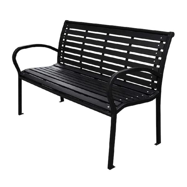 Phewnyzo 49.2 in. Metal Outdoor Patio Bench Garden Bench in Black with Curved Backrest