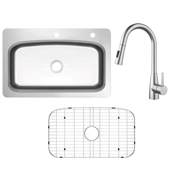 33 in. Drop-In/Undermount Single Bowl 18-Gauge Stainless Steel Kitchen Sink with Pull Down Sprayer Kitchen Faucet