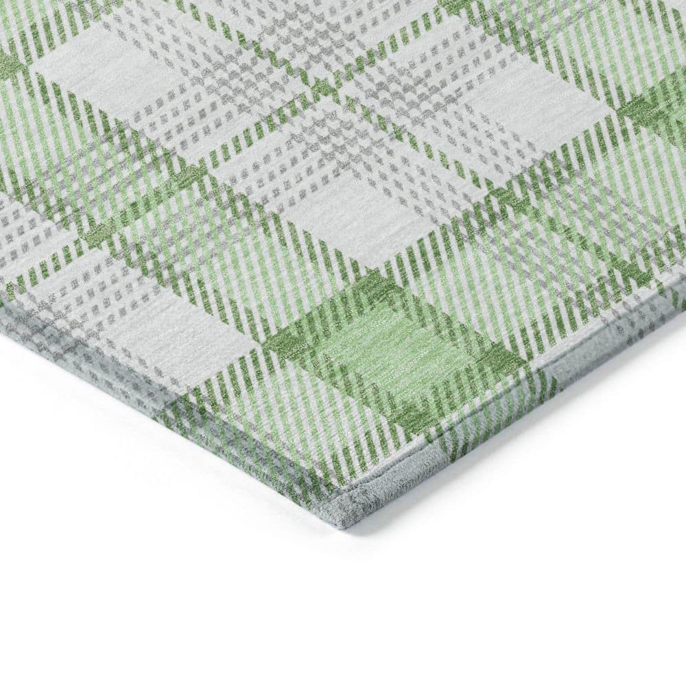 Mint Plaid Rectangular Machine-Washable Synthetic Rug 46" x 30"