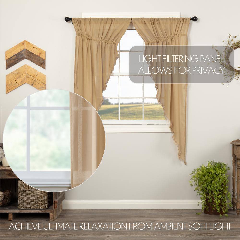 Tan Cotton Sheer Rod Pocket Fringed Prairie Window Panels