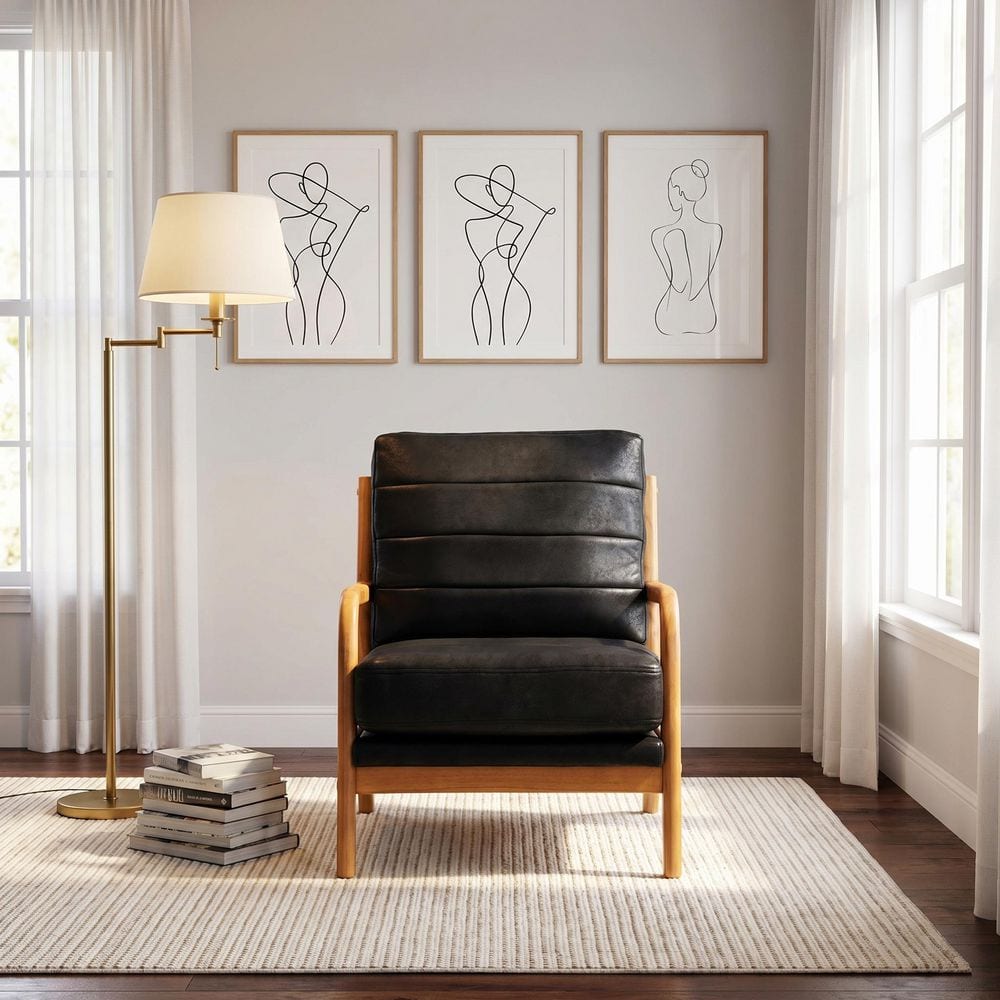 Mid-Century Modern Black Fabric Accent Arm Chair with Solid Wood Frame and Curved Armrests price history on PriceWatchPro