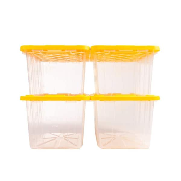 HDX 27 Gal. Tough Storage Tote in Clear with Yellow Lid (4-Pack) 999 ...