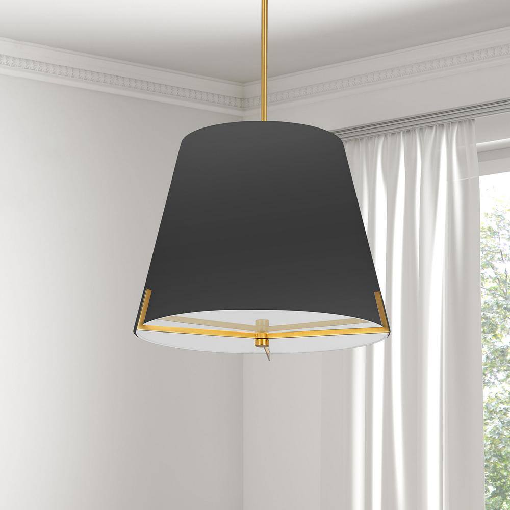 Preston Aged Brass and Black Drum Pendant Light
