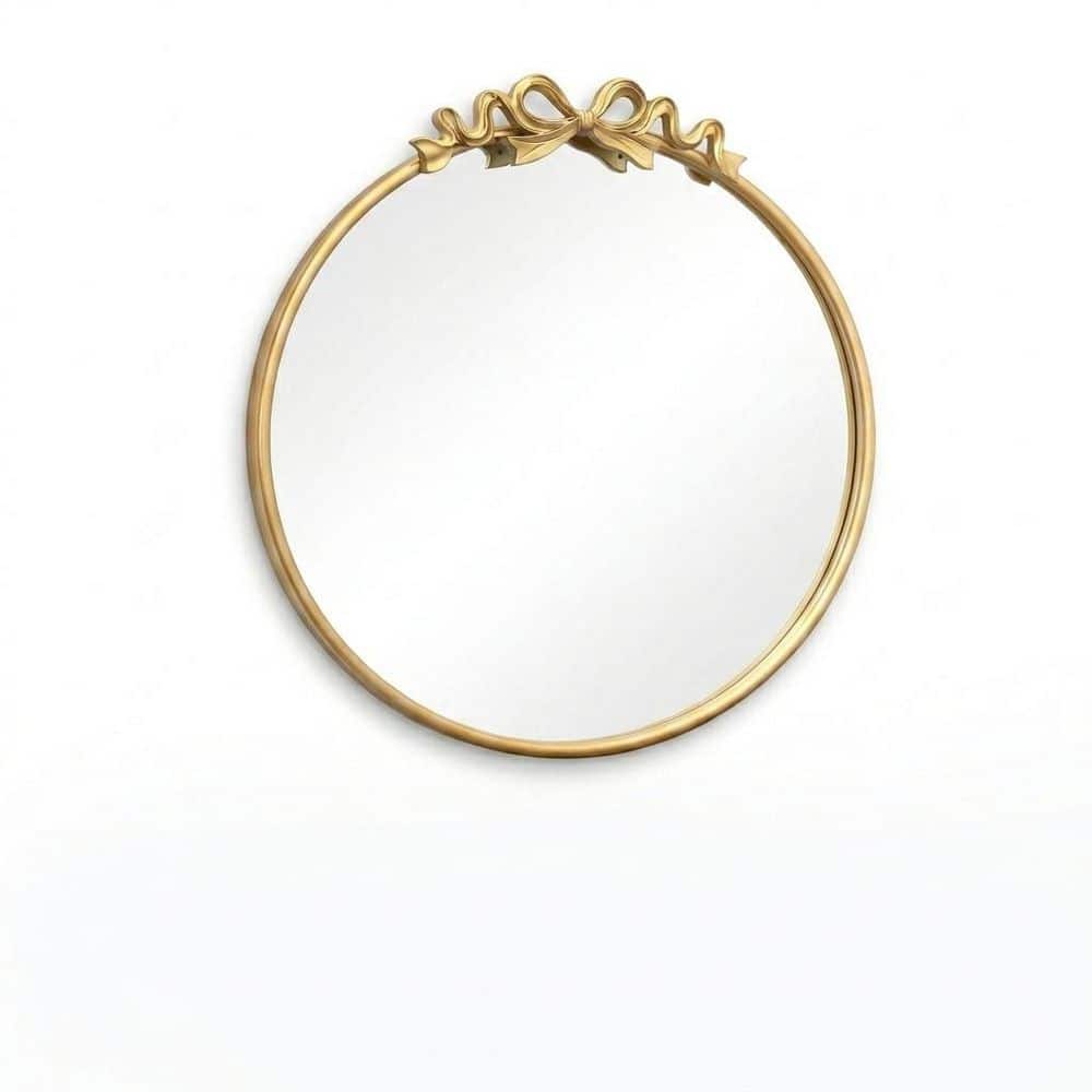 30 in. W x 40 in. H Vintage Gold Bow Round Decorative Wall Mirror with Ornate Baroque Frame for Entryway Vanity price history on PriceWatchPro