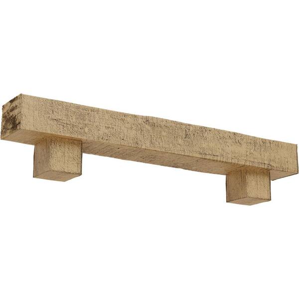 Ekena Millwork 4 in. x 4 in. x 4 ft. Rough Cedar Faux Wood Fireplace Mantel Kit, Alamo Corbels, Natural Pine