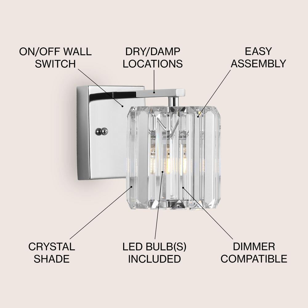 Coco Prism 6.75" Chrome and Clear Glass Glam Vanity LED Light