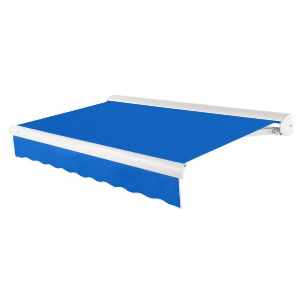 AWNTECH 8 ft. Key West Left Side Motorized Retractable Awning with Cassette (84 in. Projection) Bright Blue