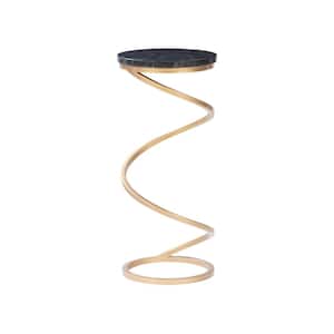 Izzy 10.5 in. Black 23.75 in. Circular Granite End Table with Gold Spiral Support