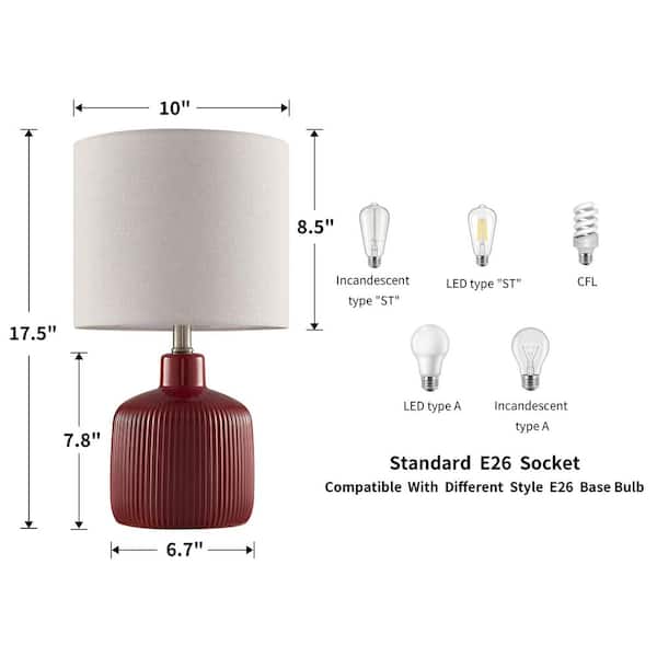 KAWOTI 17.5 in. Red Glossy Contemporary Ceramic Table Lamp for