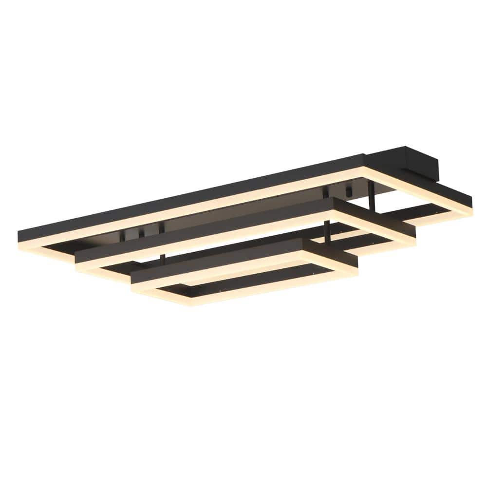 "3 Lights 39.4"" Black Rectangle LED Dimmable Semi-Flush Mount" price history on PriceWatchPro