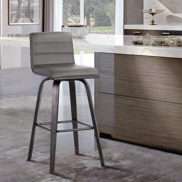 Vienna 35 in. H Gray Low Back Wood Bar Stool with Faux Leather Seat Set of 4
