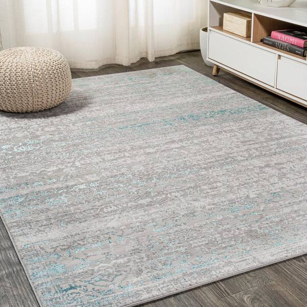 JONATHAN Y Tidal Modern Strie' Gray/Turquoise 8 ft. x 10 ft. Area Rug