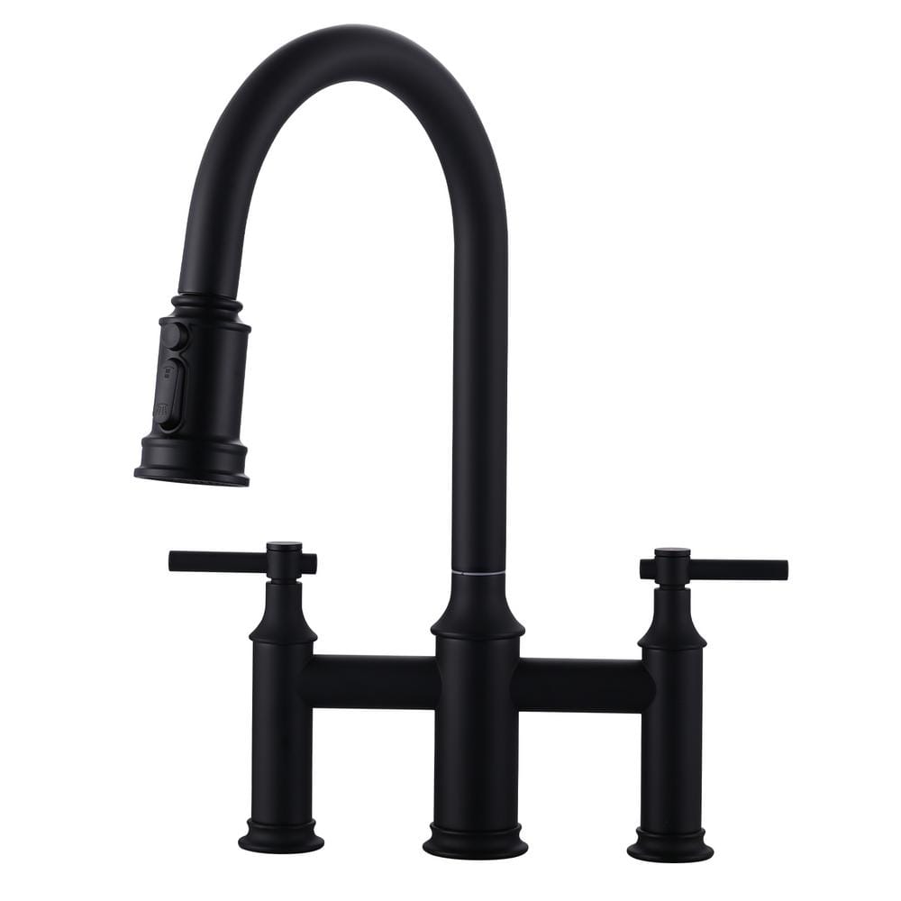 Double Handle Bridge Kitchen Faucet with 3-Spray Patterns and 360° Rotation Spout in Black price history on PriceWatchPro