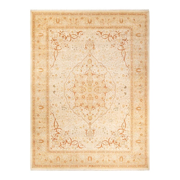 Mogul Ivory 9 ft. x 12 ft. Oriental Wool Indoor Area Rug