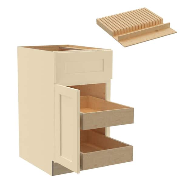 Home Decorators Collection Newport 18 in. W x 24 in. D x 34.5 in. H Assembled Plywood Base Kitchen Cabinet in Blended Cream with 2ROT Knife Block L