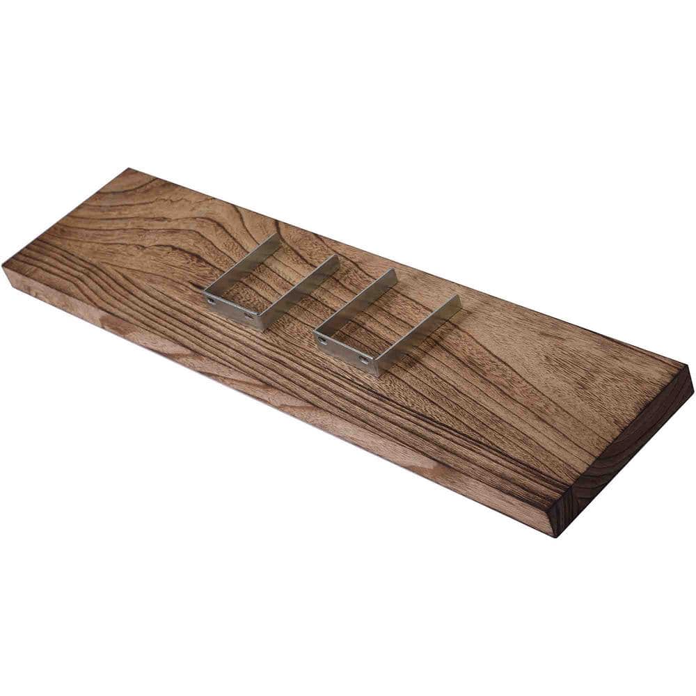24 Inch Light Walnut Wood Floating Wall Shelves, Set of 4