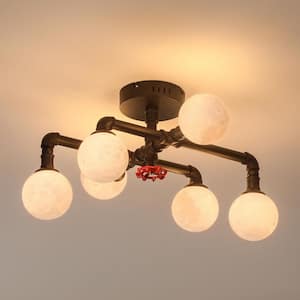 28 In. LED Black Farmhouse Semi-Flush Mount Ceiling Light Fixtures Sputnik Chandelier for Kitchen Bedroom Dining Room